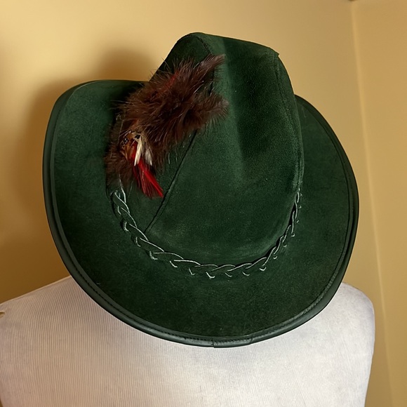 WINFIELD COVER CO Size Small Greem Suede Leather Hat Feather German Austria NEW - Picture 10 of 17